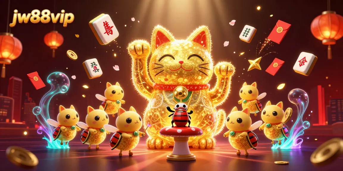 Engage in thrilling action with jw88vip's exclusive lucky cat illustration amidst vibrant casino symbols.