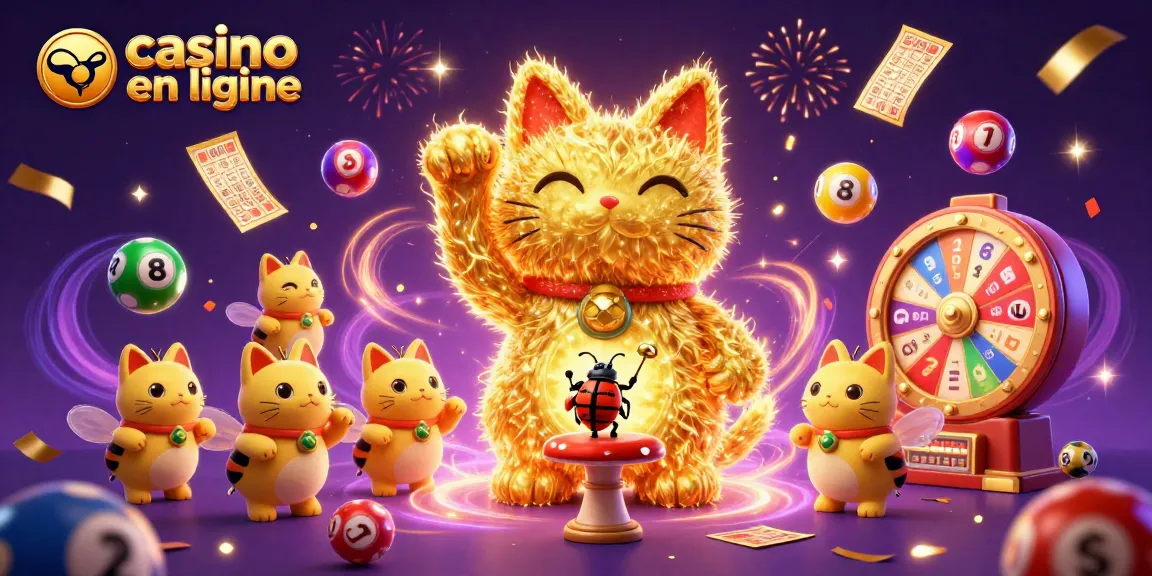 Jouez au casino en ligne avec des jeux animés et des symboles chanceux d'un chat géant.