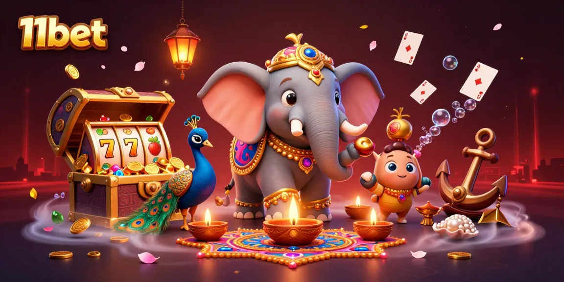 Engage in thrilling gaming experiences with 11bet's vibrant casino scene illustration showcasing dynamic slots.