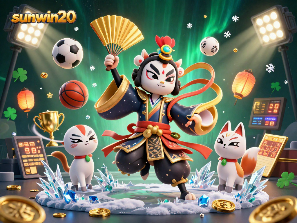 Experience thrilling gameplay with sunwin20 as a kabuki warrior creates magic in a vibrant 3D casino scene.