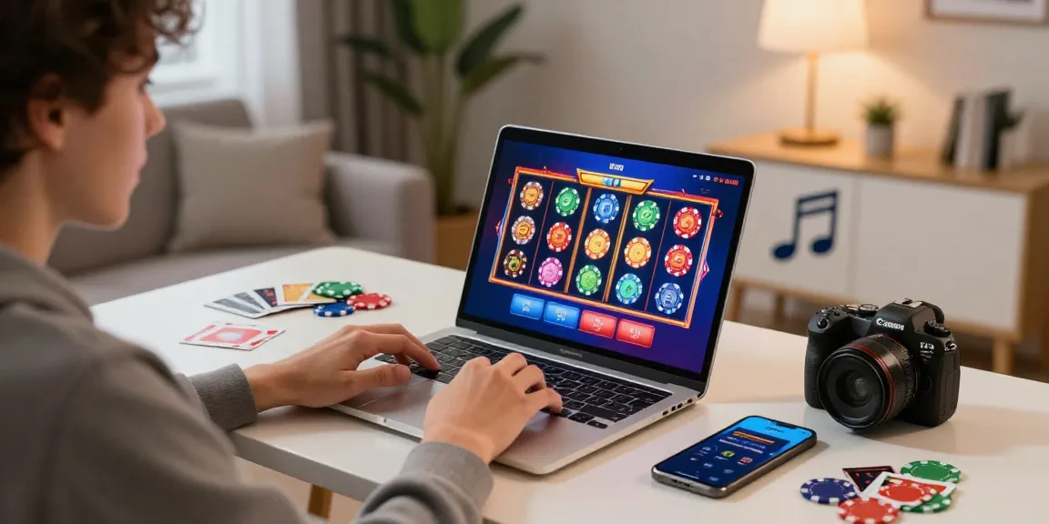 Engaging gaming scene with a player at qs88 casino platform enjoying vibrant slot games and colorful chips.