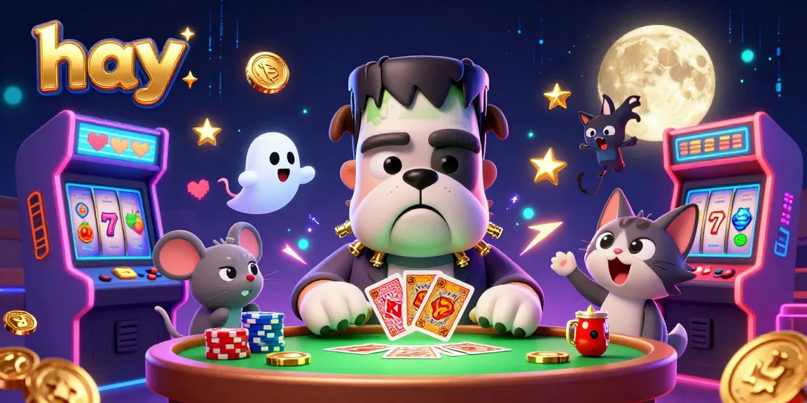 Join the fun at hay with colorful 3D cartoon characters playing cards amidst vibrant casino elements.