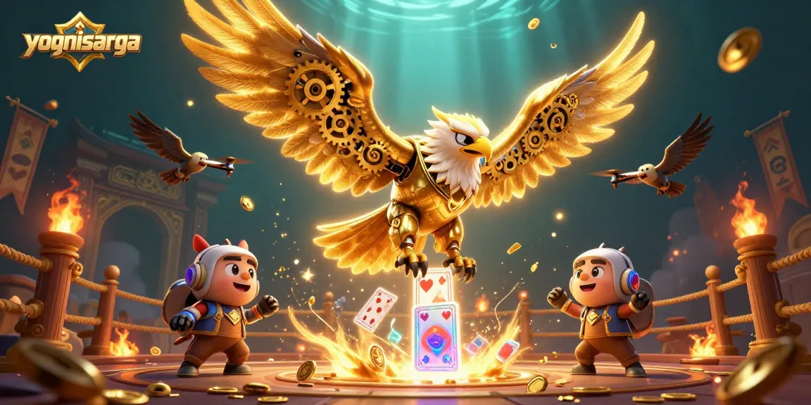 yognisarga's dynamic 3D illustration features a cybernetic eagle amidst casino action
