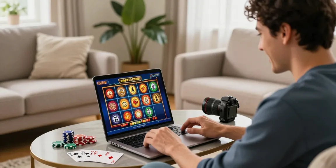 Player enjoying online slots at casinos that accept credit cards in a cozy home setting.