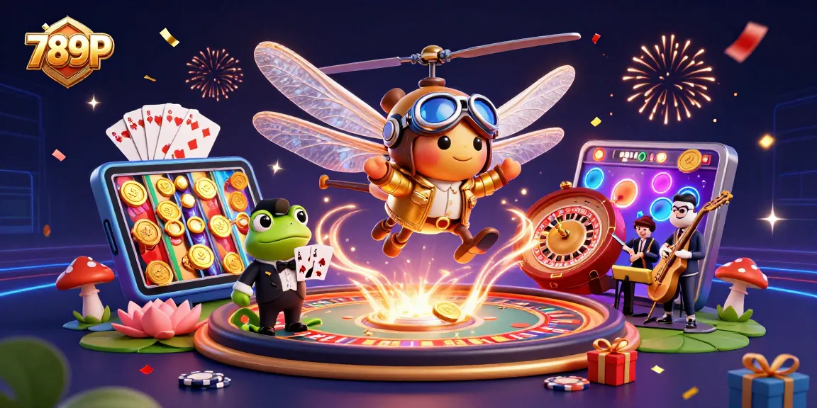 Experience thrilling moments at 789P, where a dragonfly pilot and frog croupier bring casino excitement to life.