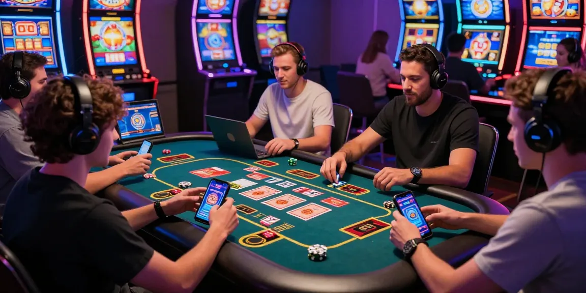 Players engaging with different games on devices in a lively online gaming environment showcasing gamebaidoithuong is.