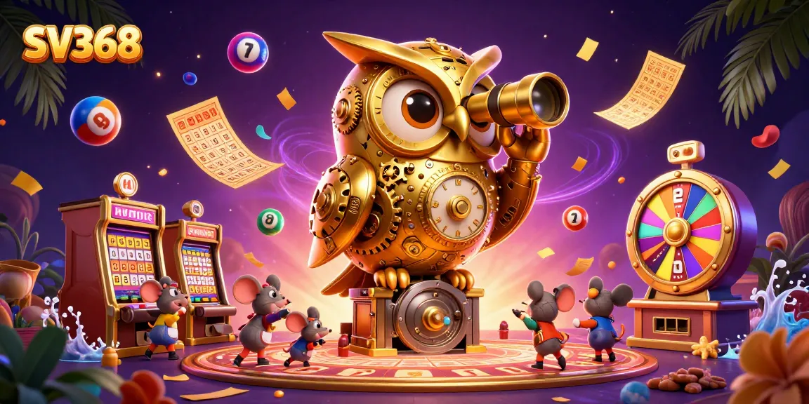 Experience thrilling games at SV368 with a dynamic casino scene filled with excitement and colorful elements.