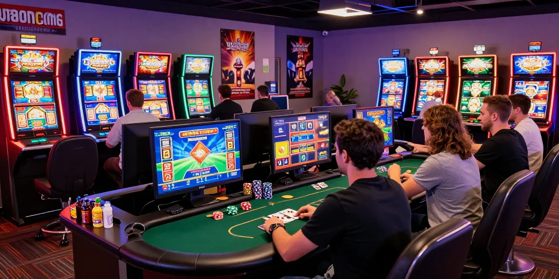 Players enjoying credit card casinos at home with vibrant gaming atmosphere, showcasing excitement and diverse gameplay.