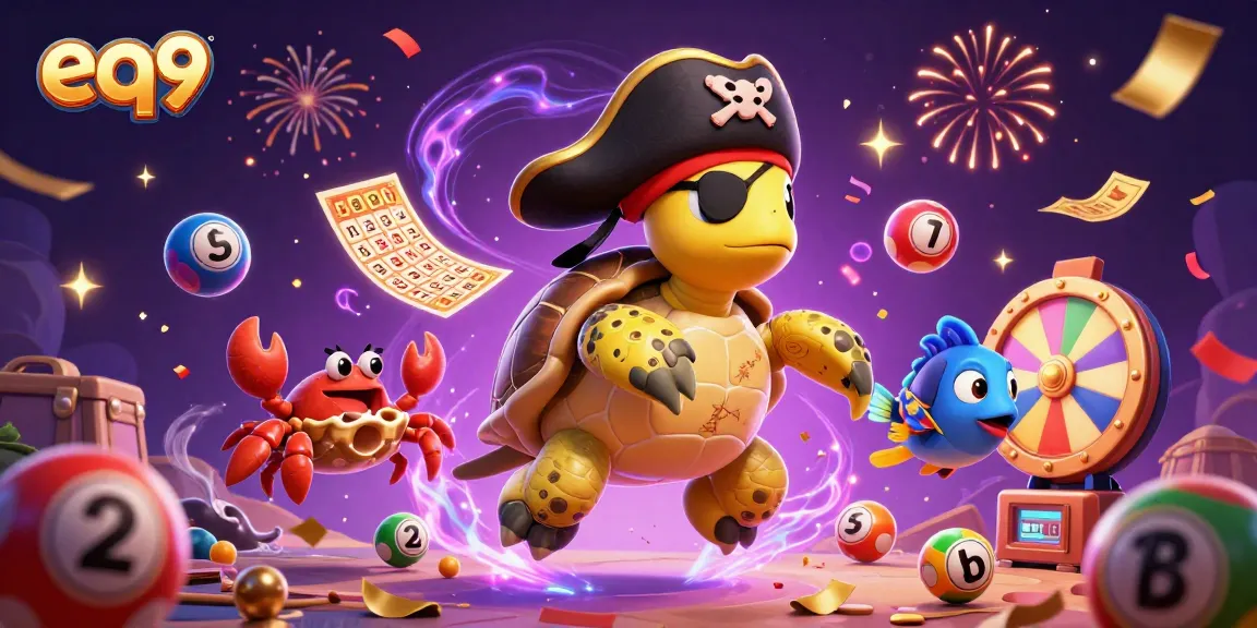 Play the exciting games at eq9, featuring vibrant casino elements and engaging characters in a festive scene.
