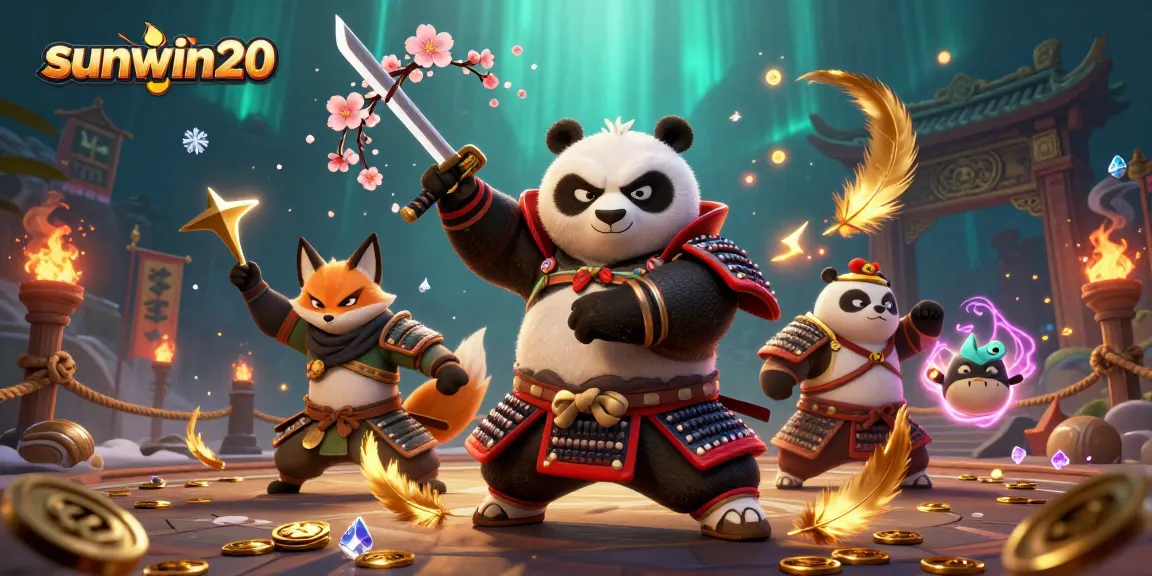 Engage with sunwin20 on an epic casino adventure featuring samurai panda, ninja fox, and magical spirit in a dynamic setting.