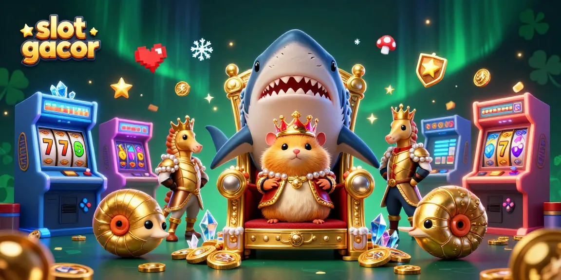Experience slot gacor action with a fierce golden hamster king and colorful slot machine elements in an immersive scene.
