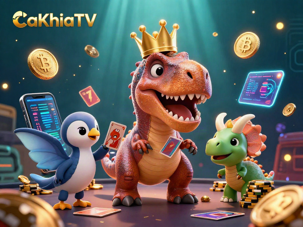 Engage with CaKhiaTV in a vibrant casino scene showcasing thrilling gaming excitement and lively characters.