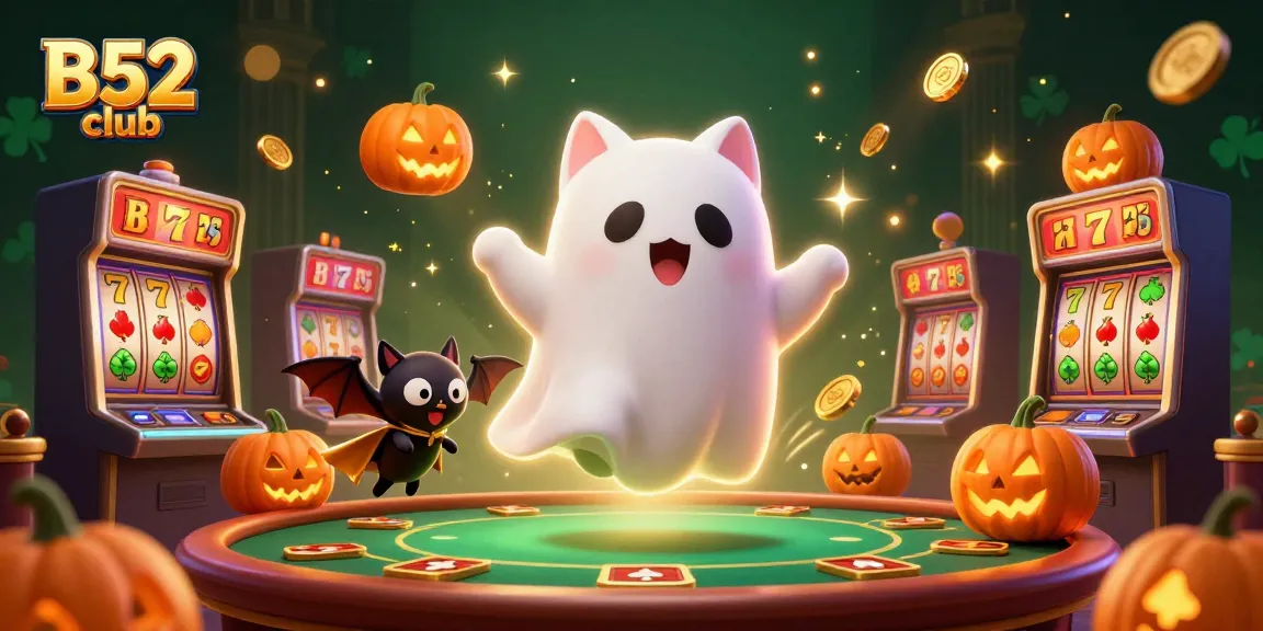 Join the excitement at B52 club with a glowing ghost cat and vibrant casino scene.