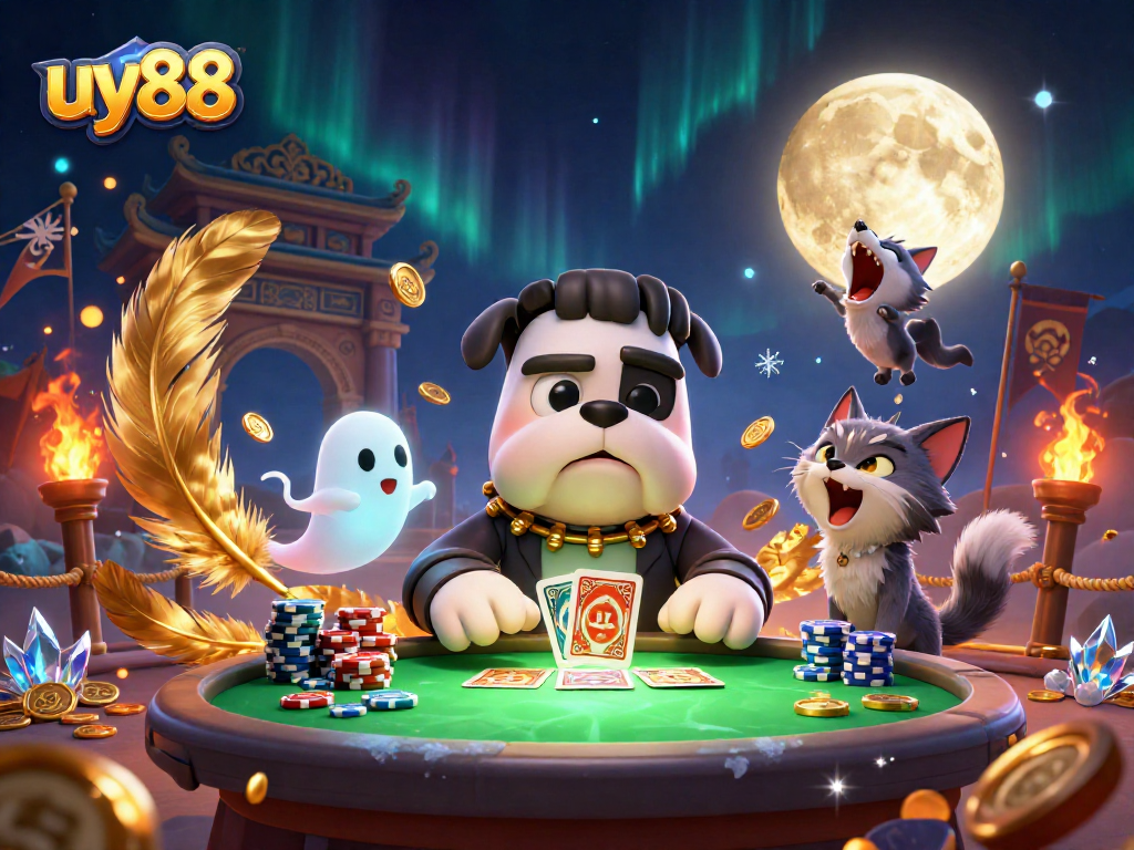 Experience the thrill of uy88 with a bustling casino scene featuring unique characters and exciting gaming elements.