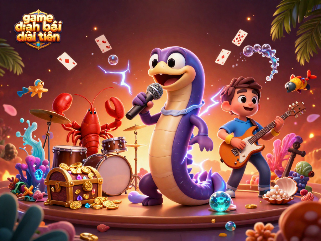 Experience excitement at game đánh bài đổi thưởng with vibrant underwater casino characters and treasure elements.