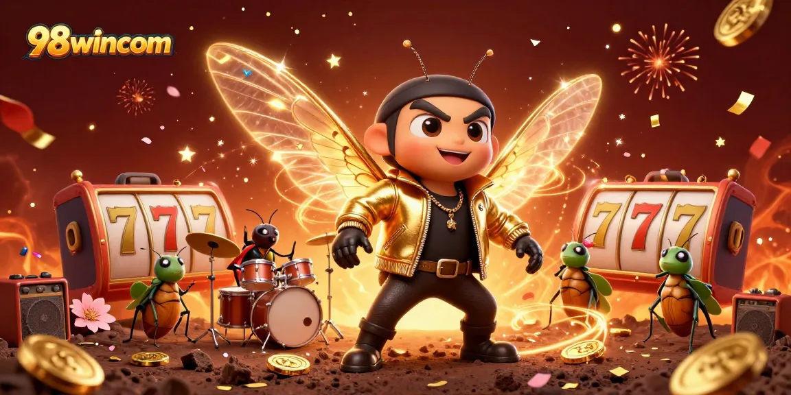 Join the excitement at 98wincom with an engaging 3D casino celebration illustration showcasing vibrant characters and symbols.