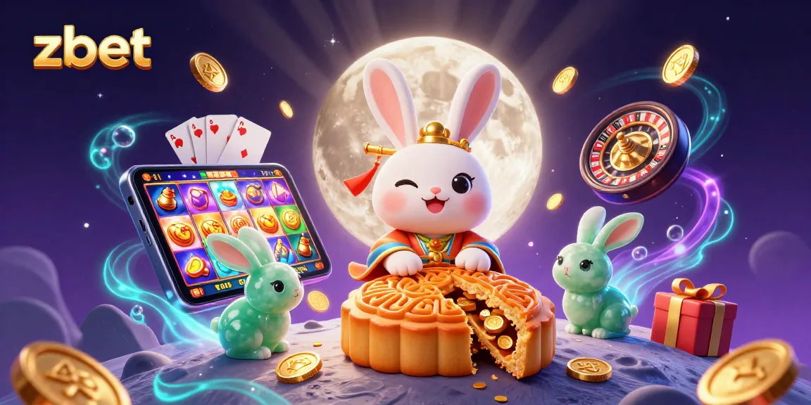 Experience thrilling gaming with zbet; a moon rabbit reveals poker chips with vibrant casino elements.