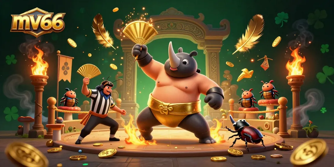 Experience the excitement of mv66 as a champion beetle stomps for big wins in this animated casino art.