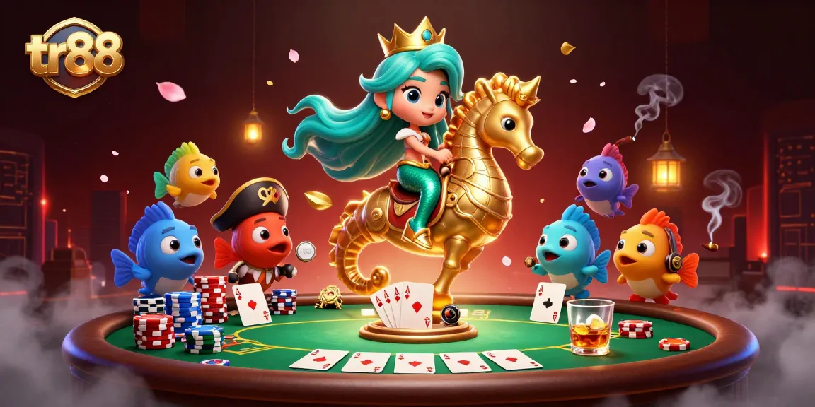 Experience thrilling gameplay at tr88, where a vibrant mermaid princess and seahorse engage in exciting card games.