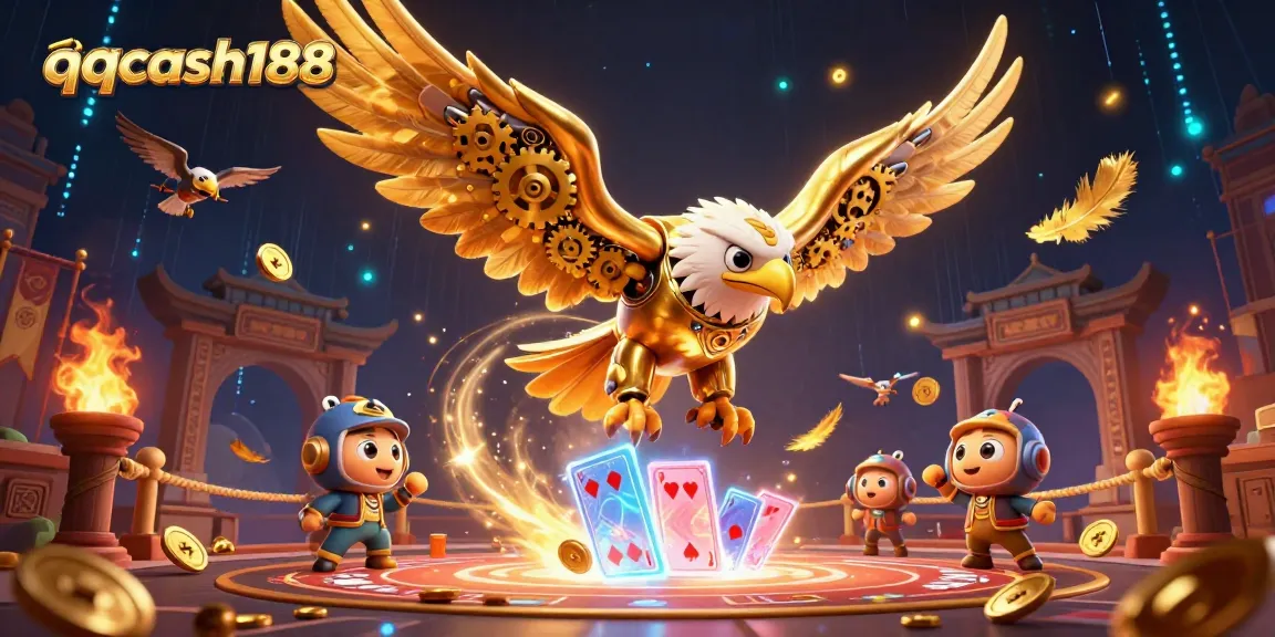 Experience the thrill of gaming with qqcash188 in this vibrant 3D casino illustration featuring dynamic characters and exciting elements.