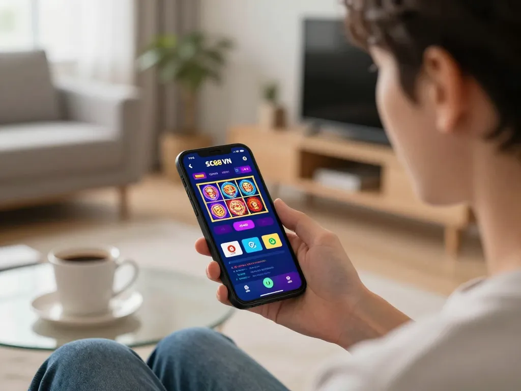 Player engaging with SC88 VN mobile app for exciting online casino games and betting