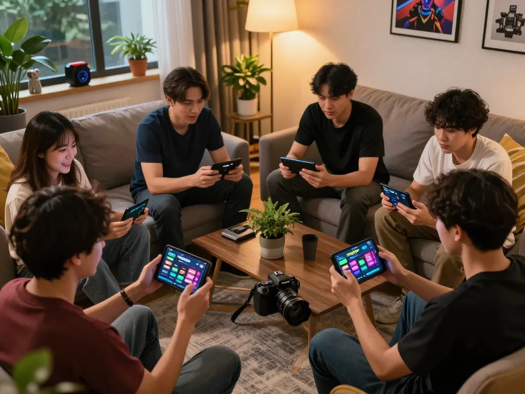 Players enjoying online betting on the TOPBET app in a cozy living room, highlighting strategic gameplay.