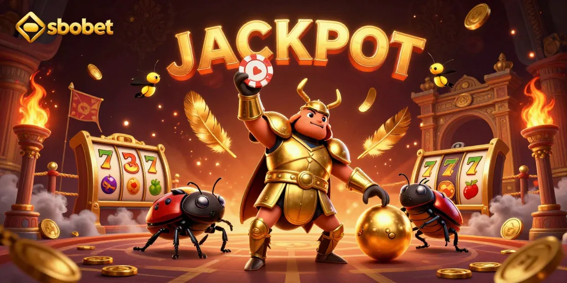 Engage with sbobet's thrilling online casino experience featuring vibrant characters celebrating a jackpot.