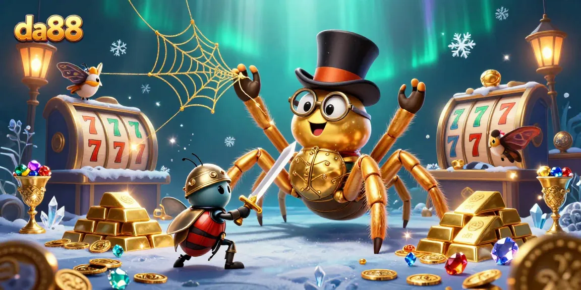 Engage in thrilling action with da88's slot games surrounded by riches, featuring vibrant 3D characters.