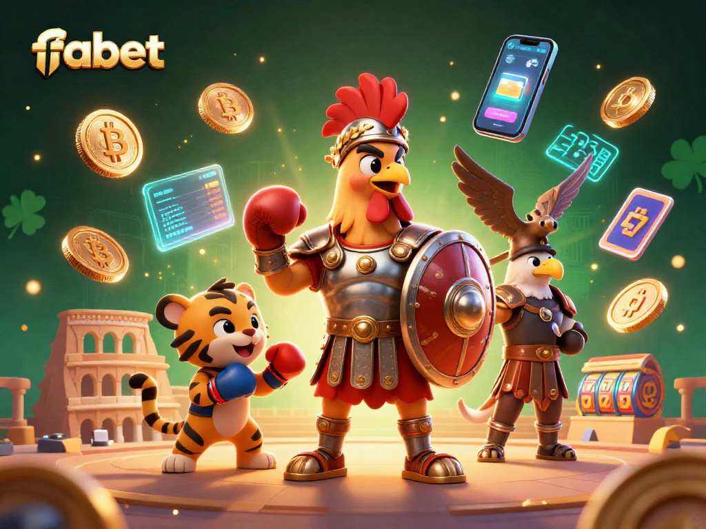 Engage with fabet's thrilling casino experience in a vibrant 3D illustration featuring gladiator characters.