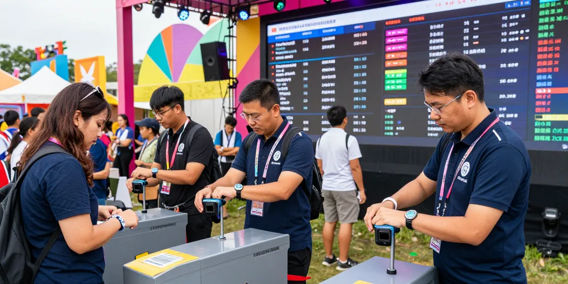 Efficient control de acceso con pulseras being implemented at a vibrant festival with real-time monitoring.