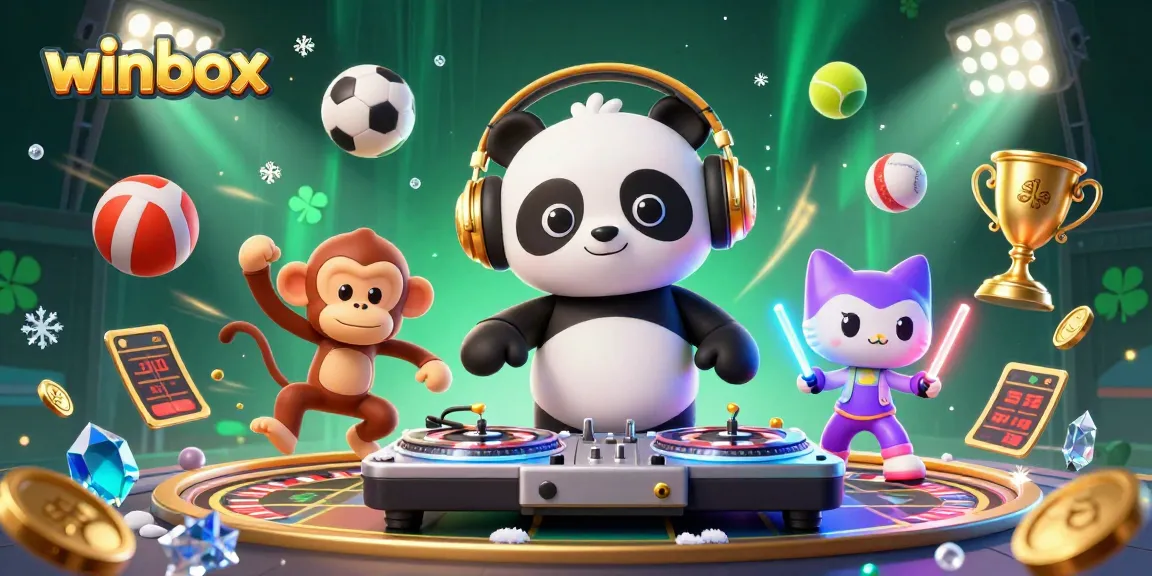 Experience thrilling wins at winbox with lively 3D cartoon characters in an energetic casino scene.