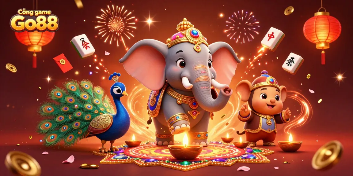 Cổng game Go88 showcases thrilling gaming experiences through vibrant 3D elements creating an immersive casino atmosphere.