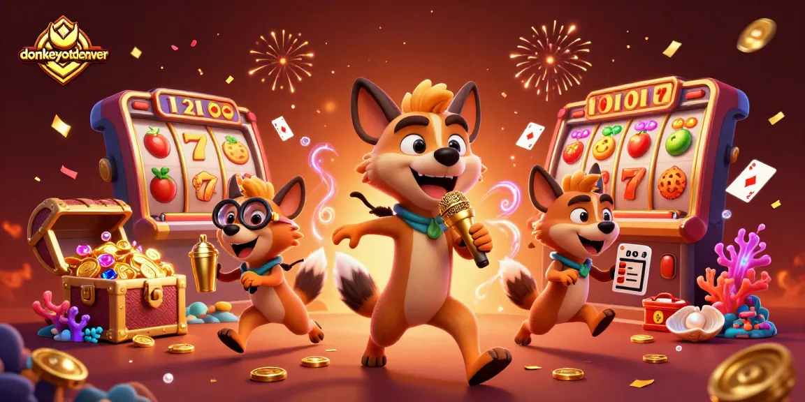 Experience thrilling wins at donkeyotdenver's 3D cartoon hyena casino with slots, gold coins, and festive energy!