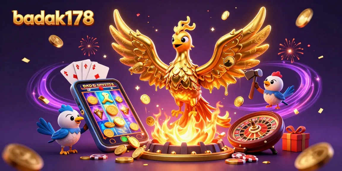 badak178 showcases a captivating scene with a golden phoenix amidst casino elements, igniting excitement.