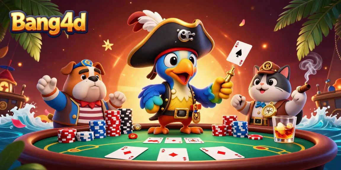 Engage with bang4d's exciting poker scene animated by a parrot captain and companions.