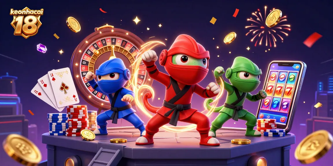 Engage in thrilling action with keonhacai 18 as ninja chameleons showcase synchronized plays in a vibrant casino scene.