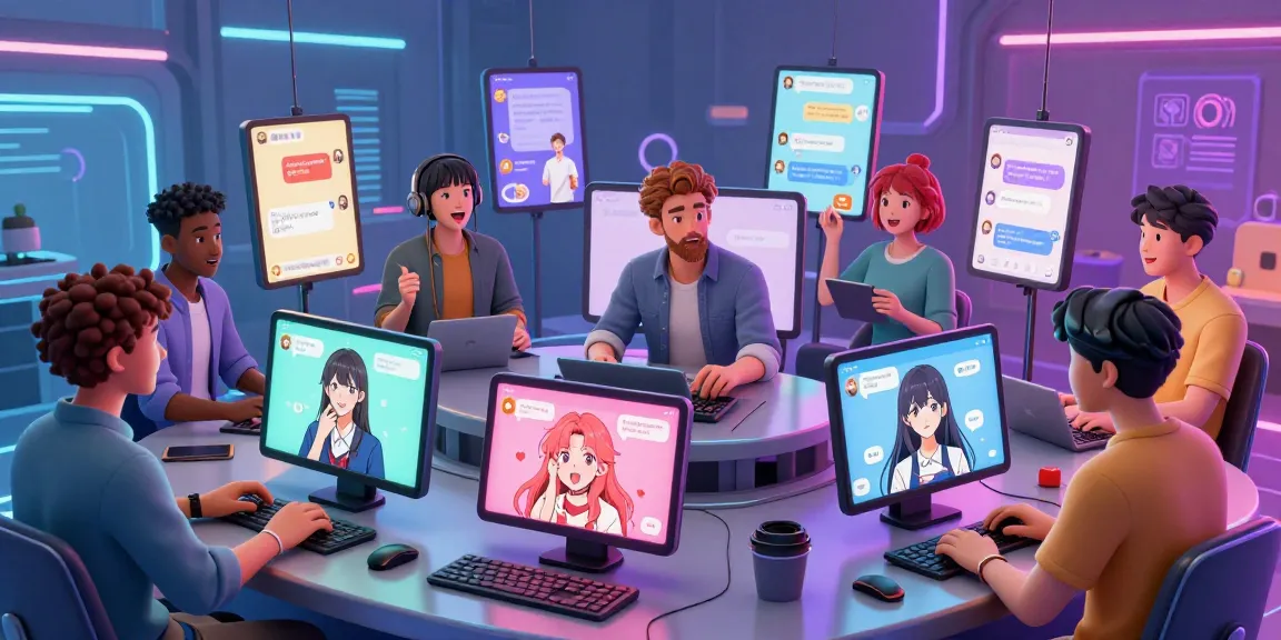 Engaging users enjoying ai ecchi chat with dynamic NSFW character interactions in a vibrant tech workspace.