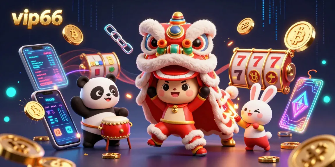 Experience thrilling gaming action with vip66's vibrant 3D illustration featuring lively characters and dynamic casino elements.