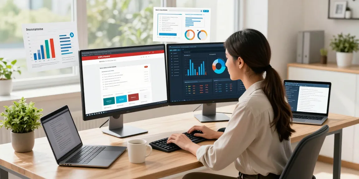 Professional workspace showcasing WPS Official Website on monitors, highlighting tech-savvy productivity.