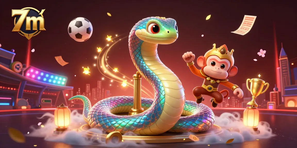 Betting excitement unfolds with 7m's vibrant sports scene featuring a colorful serpent and a king.