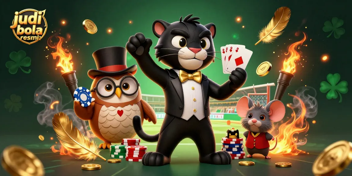 Engage in judi bola resmi with our stylish characters surrounded by sports betting excitement and golden elements.