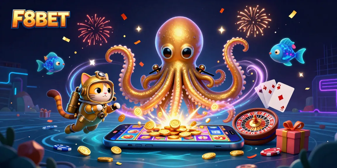 Spin colorful slots and win big with F8BET in a vibrant underwater treasure scene.