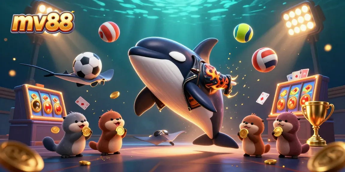 Experience seamless gameplay at MV88, showcased with vibrant 3D characters and dynamic casino elements.