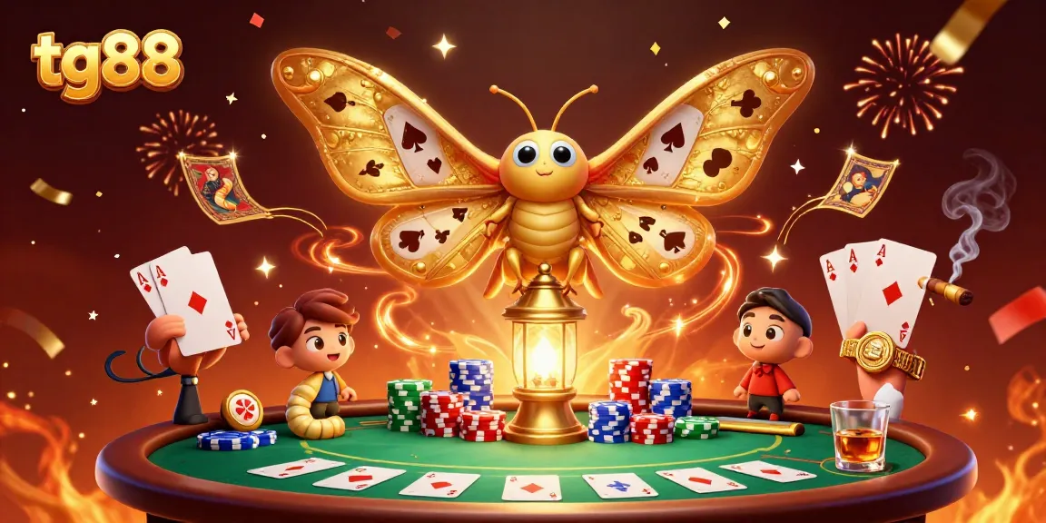 Engage in thrilling gameplay at tg88 with immersive poker scenes featuring a colorful moth.