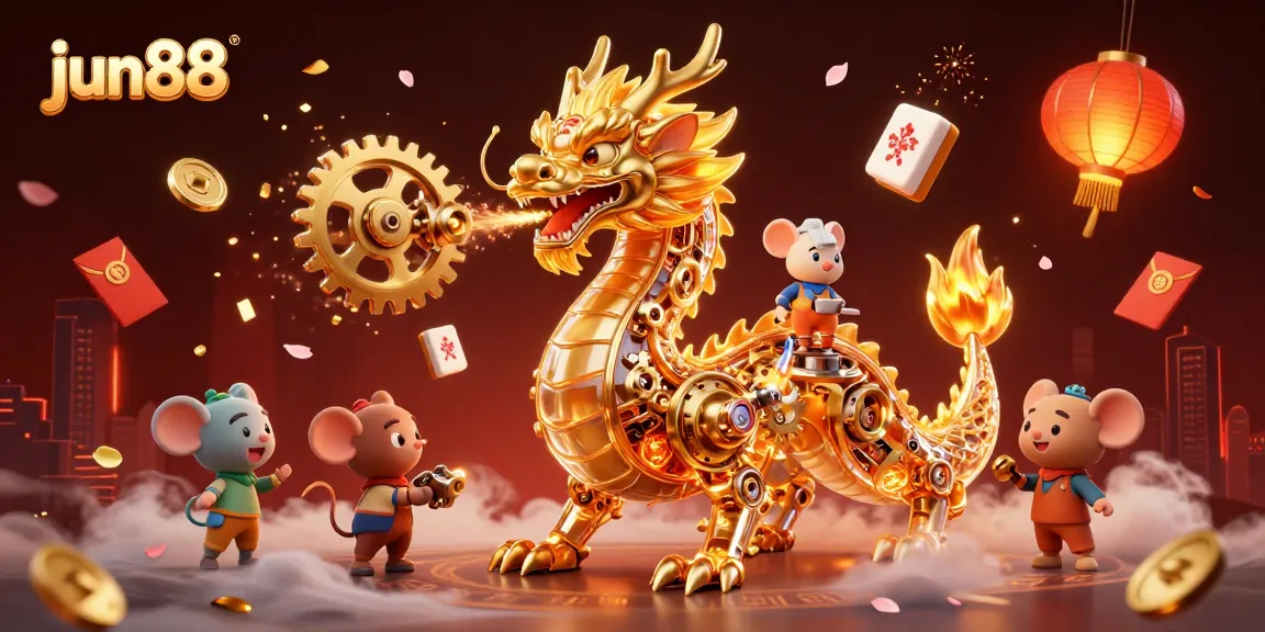Experience stunning action at jun88 with a mesmerizing 3D dragon and vibrant casino elements.