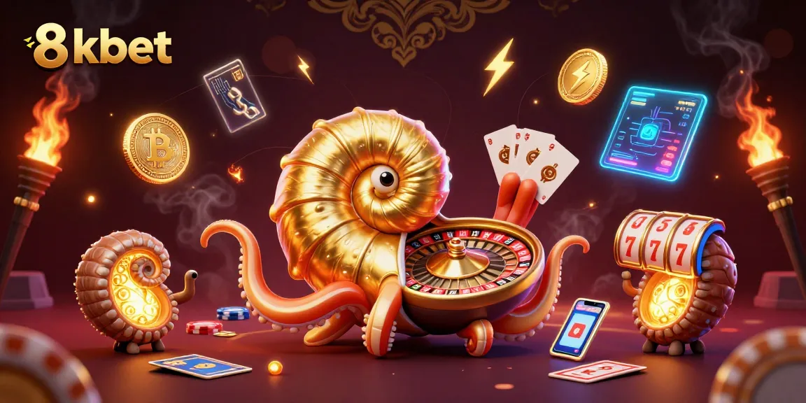 Engage in thrilling gaming action with 8xbet, featuring a vibrant casino scene adorned with digital currency elements.